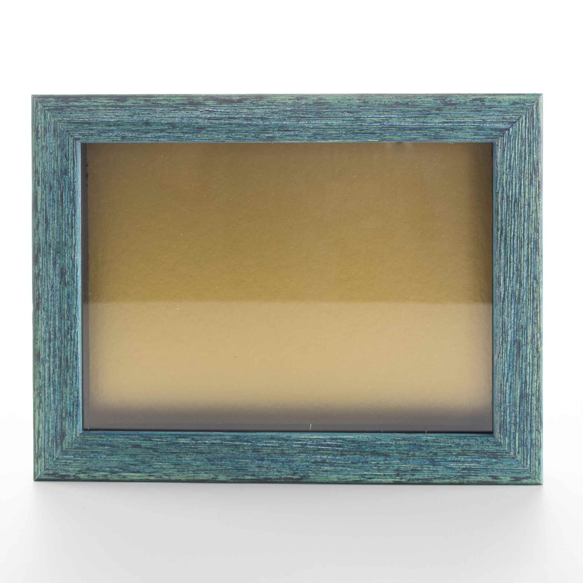 Rustic Blue 8x8 Wood Shadow Box with Gold Acid-Free Backing - With